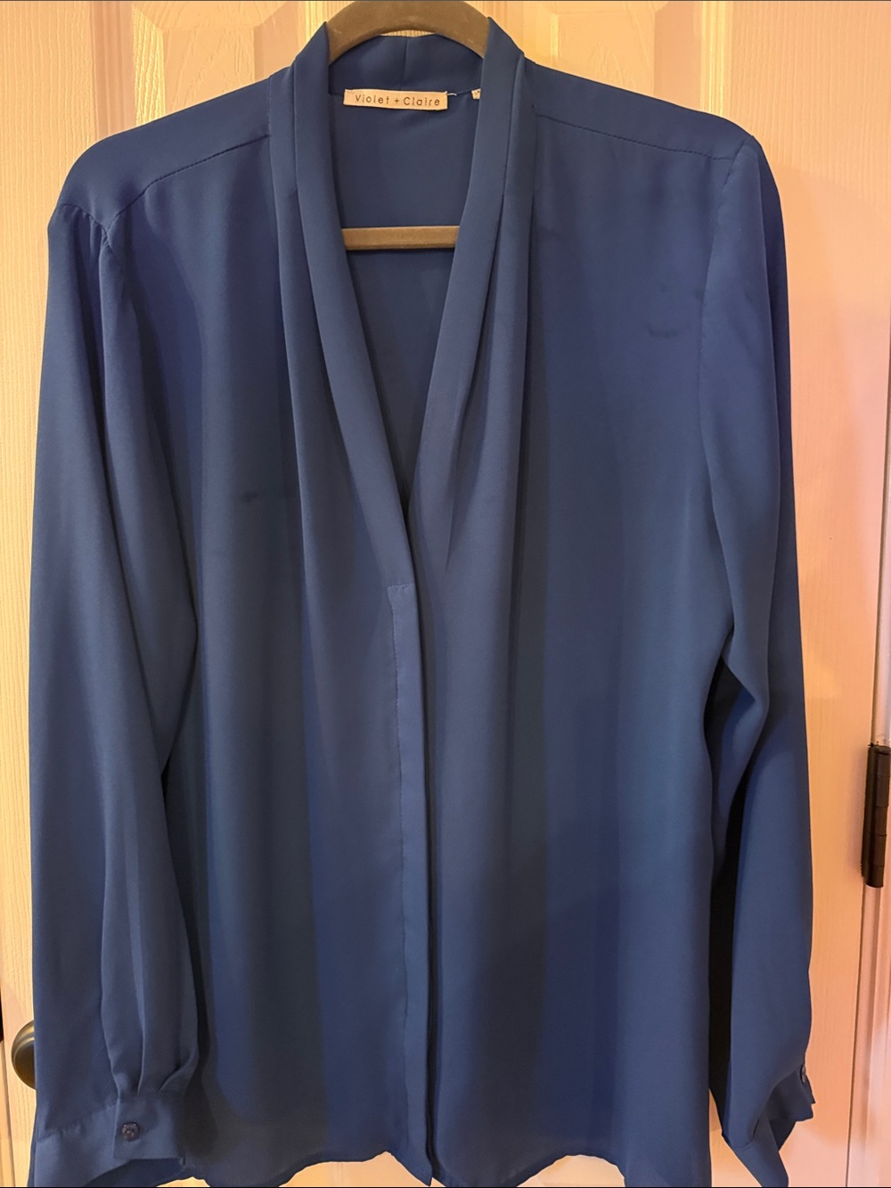 Violet & Claire Navy Blue V-Neck Long Sleeve Blouse